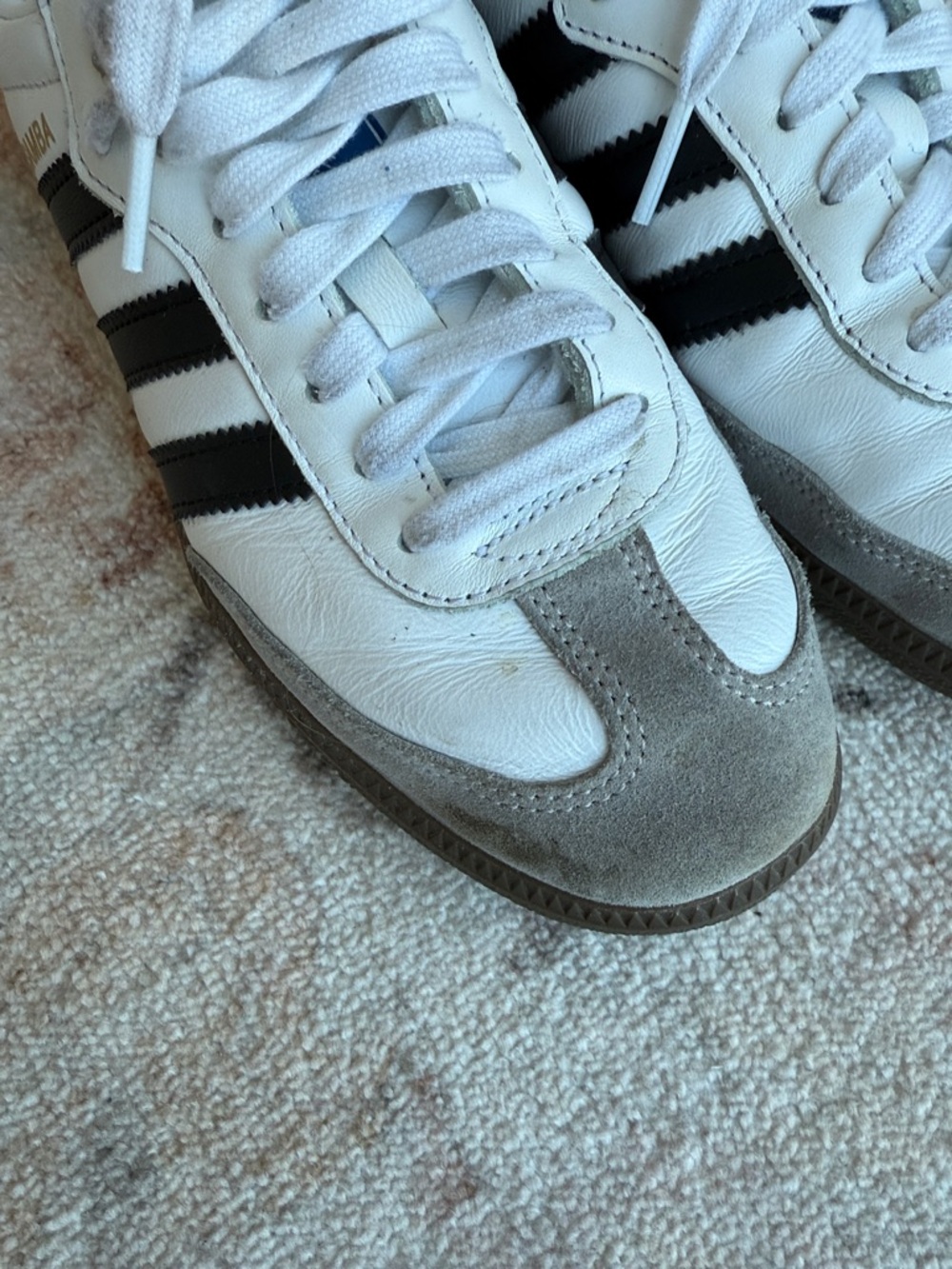 Adidas Samba White Sneakers with Black Stripes and Gray Suede Toe - Picture 5 of 7